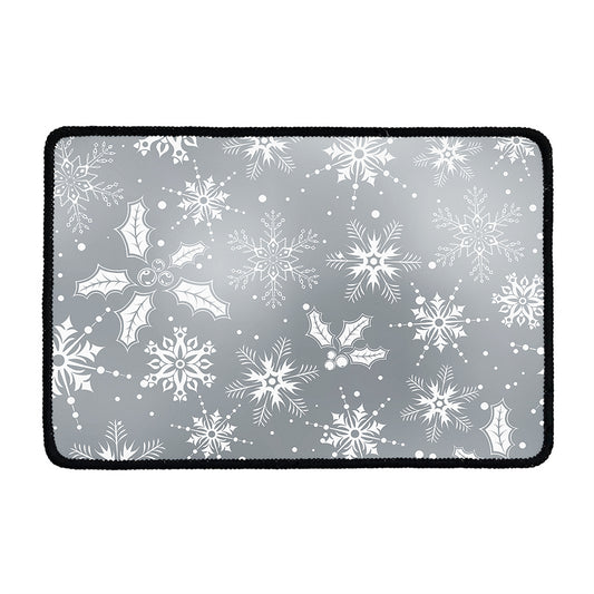 Silver And White Snowflake Pattern Print Kitchen Mat