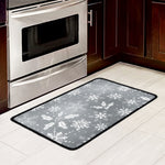 Silver And White Snowflake Pattern Print Kitchen Mat