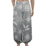 Silver And White Snowflake Pattern Print Lantern Pants