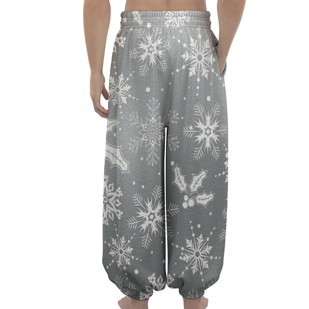 Silver And White Snowflake Pattern Print Lantern Pants