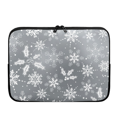 Silver And White Snowflake Pattern Print Laptop Sleeve