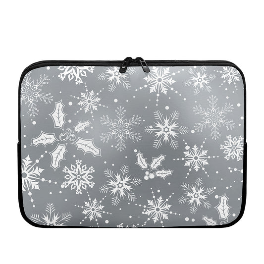 Silver And White Snowflake Pattern Print Laptop Sleeve
