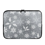 Silver And White Snowflake Pattern Print Laptop Sleeve