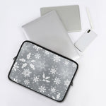 Silver And White Snowflake Pattern Print Laptop Sleeve