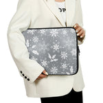 Silver And White Snowflake Pattern Print Laptop Sleeve