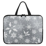 Silver And White Snowflake Pattern Print Laptop Sleeve With Handle