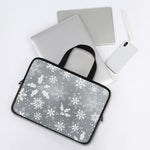 Silver And White Snowflake Pattern Print Laptop Sleeve With Handle