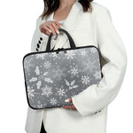 Silver And White Snowflake Pattern Print Laptop Sleeve With Handle