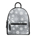 Silver And White Snowflake Pattern Print Leather Backpack