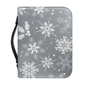Silver And White Snowflake Pattern Print Leather Bible Cover