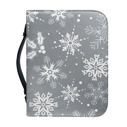 Silver And White Snowflake Pattern Print Leather Bible Cover