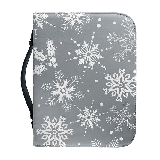 Silver And White Snowflake Pattern Print Leather Bible Cover