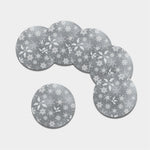 Silver And White Snowflake Pattern Print Leather Coaster Set