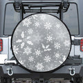 Silver And White Snowflake Pattern Print Leather Spare Tire Cover