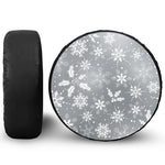Silver And White Snowflake Pattern Print Leather Spare Tire Cover