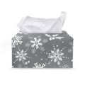 Silver And White Snowflake Pattern Print Leather Tissue Box Cover