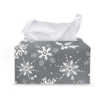 Silver And White Snowflake Pattern Print Leather Tissue Box Cover