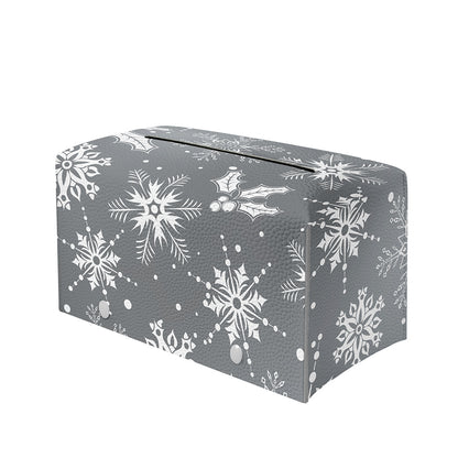 Silver And White Snowflake Pattern Print Leather Tissue Box Cover