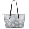 Silver And White Snowflake Pattern Print Leather Tote Bag With Zipper