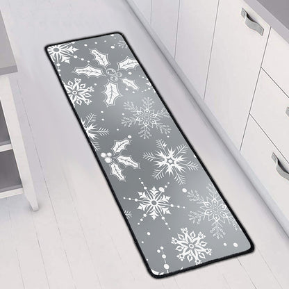 Silver And White Snowflake Pattern Print Long Kitchen Mat