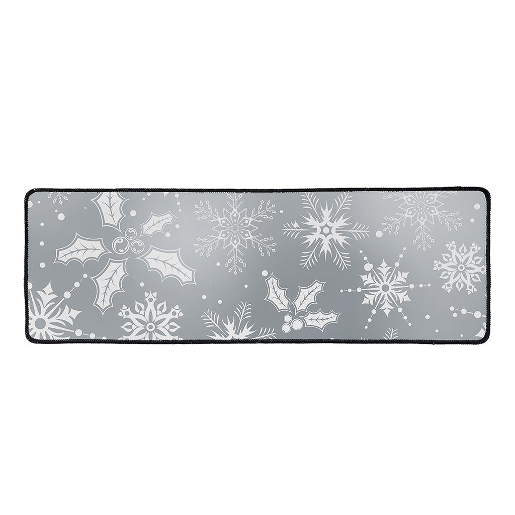 Silver And White Snowflake Pattern Print Long Kitchen Mat