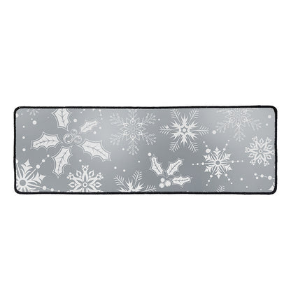 Silver And White Snowflake Pattern Print Long Kitchen Mat