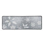 Silver And White Snowflake Pattern Print Long Kitchen Mat