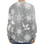 Silver And White Snowflake Pattern Print Long Sleeve Baseball Jersey