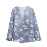 Silver And White Snowflake Pattern Print Long Sleeve Short Coat