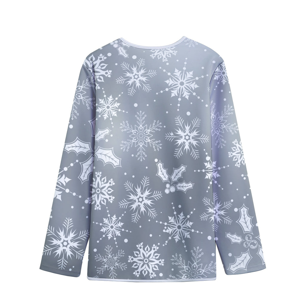 Silver And White Snowflake Pattern Print Long Sleeve Short Coat