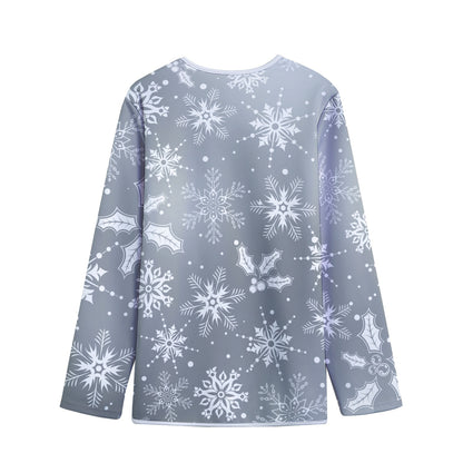 Silver And White Snowflake Pattern Print Long Sleeve Short Coat