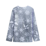 Silver And White Snowflake Pattern Print Long Sleeve Short Coat
