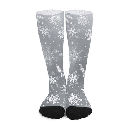 Silver And White Snowflake Pattern Print Long Socks