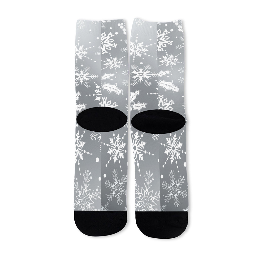 Silver And White Snowflake Pattern Print Long Socks