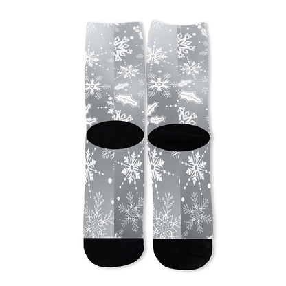 Silver And White Snowflake Pattern Print Long Socks