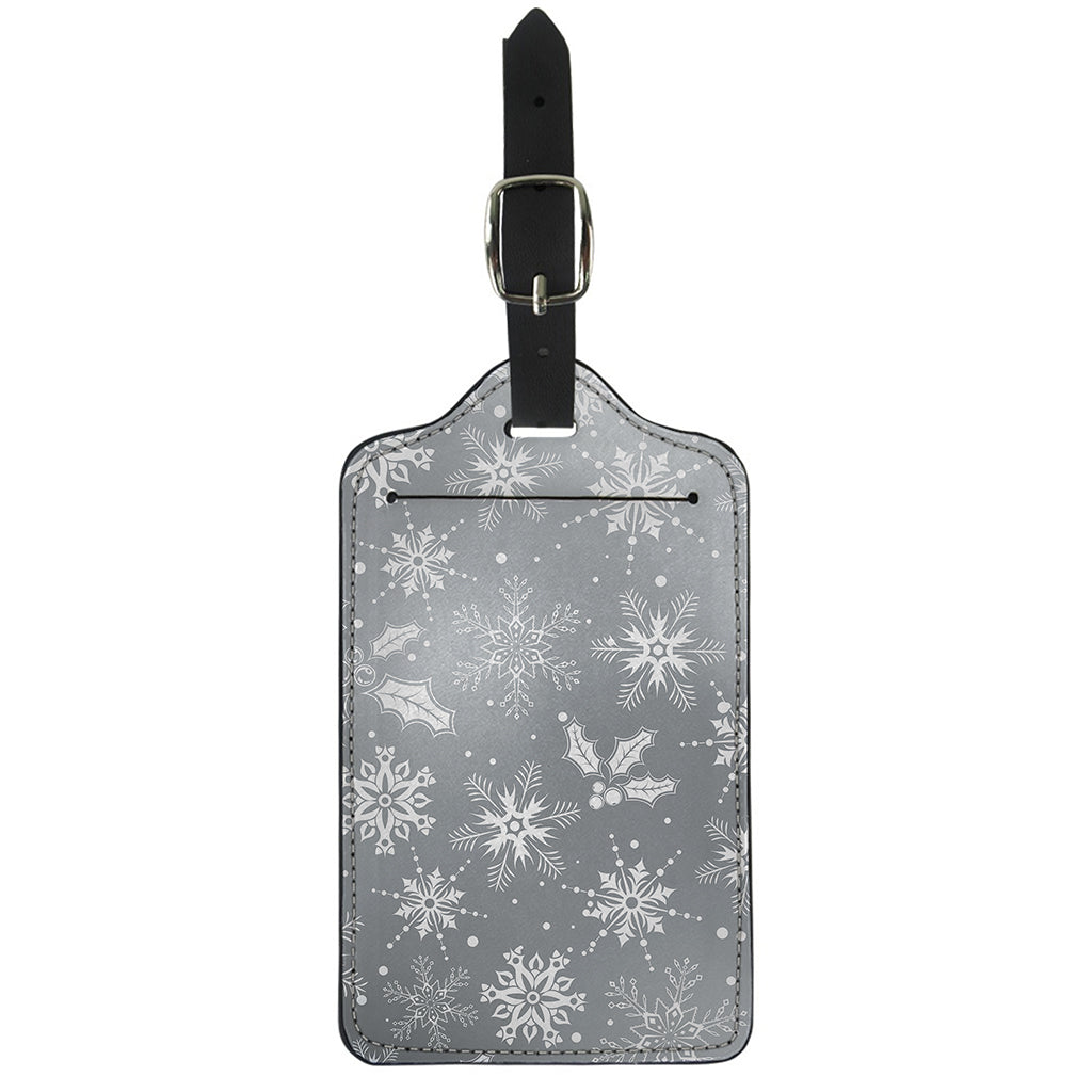 Silver And White Snowflake Pattern Print Luggage Tag