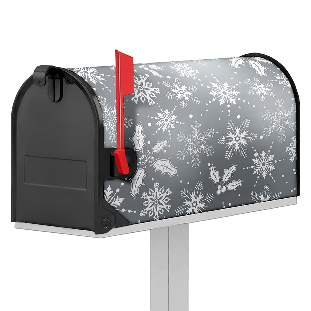 Silver And White Snowflake Pattern Print Mailbox Cover