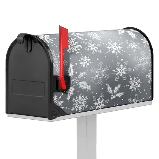 Silver And White Snowflake Pattern Print Mailbox Cover