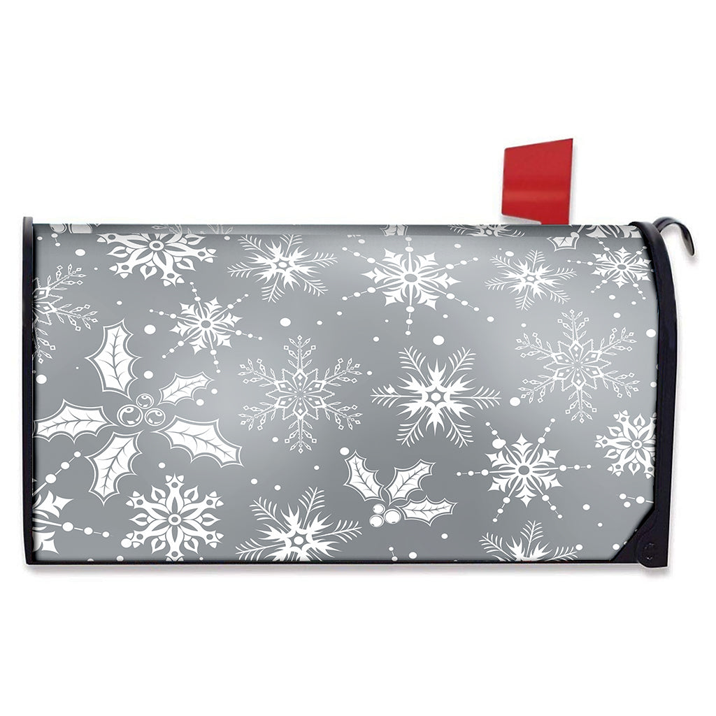 Silver And White Snowflake Pattern Print Mailbox Cover