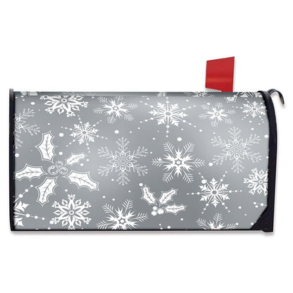 Silver And White Snowflake Pattern Print Mailbox Cover