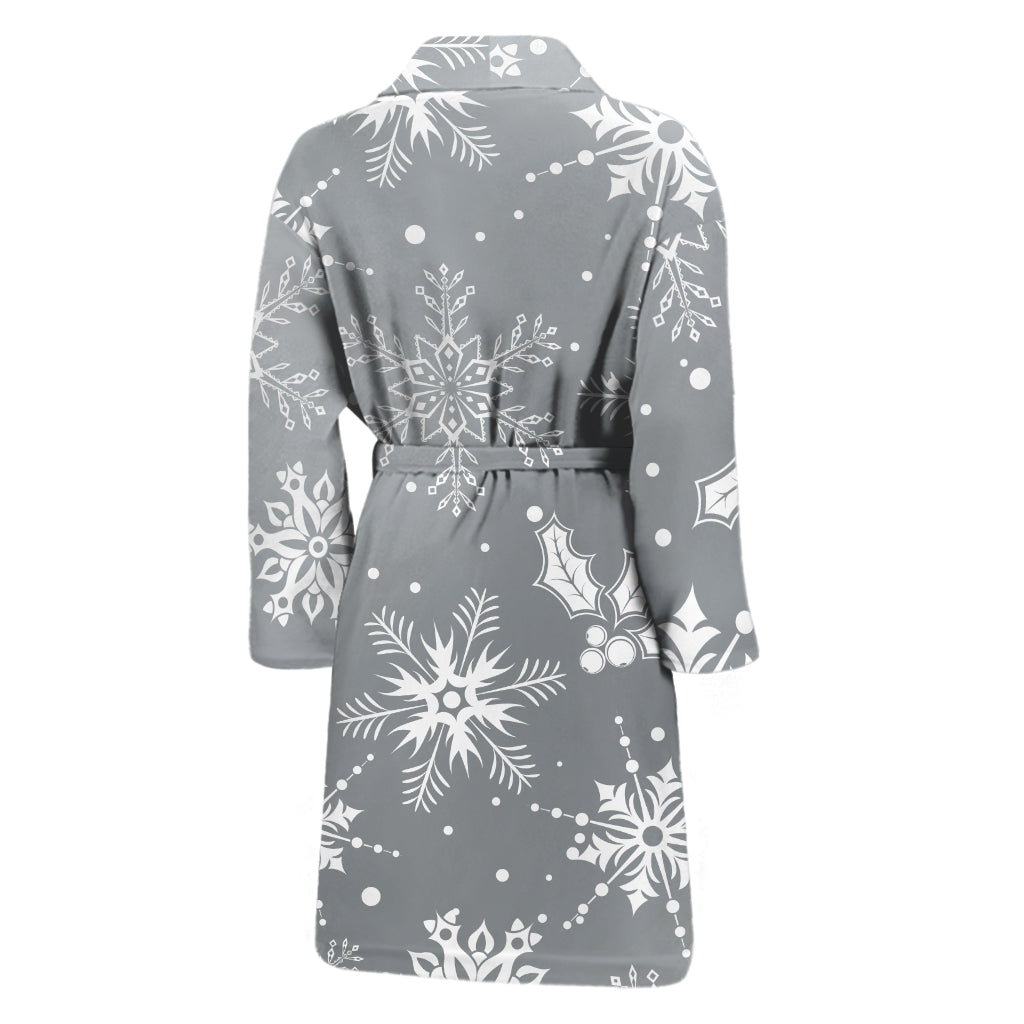 Silver And White Snowflake Pattern Print Men's Bathrobe