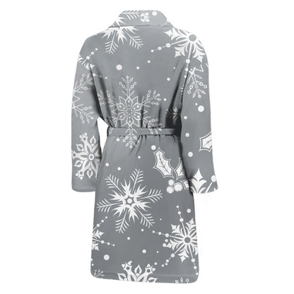 Silver And White Snowflake Pattern Print Men's Bathrobe