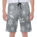 Silver And White Snowflake Pattern Print Men's Beach Shorts