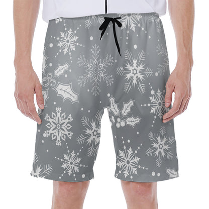 Silver And White Snowflake Pattern Print Men's Beach Shorts