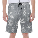 Silver And White Snowflake Pattern Print Men's Beach Shorts