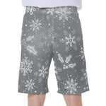 Silver And White Snowflake Pattern Print Men's Beach Shorts