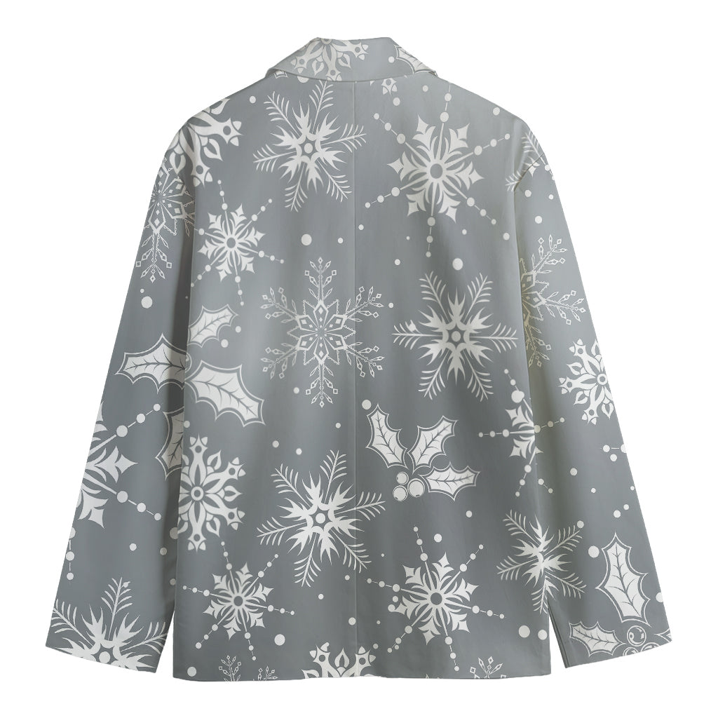 Silver And White Snowflake Pattern Print Men's Blazer