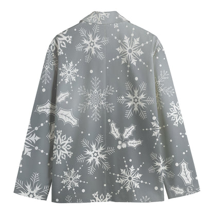 Silver And White Snowflake Pattern Print Men's Blazer