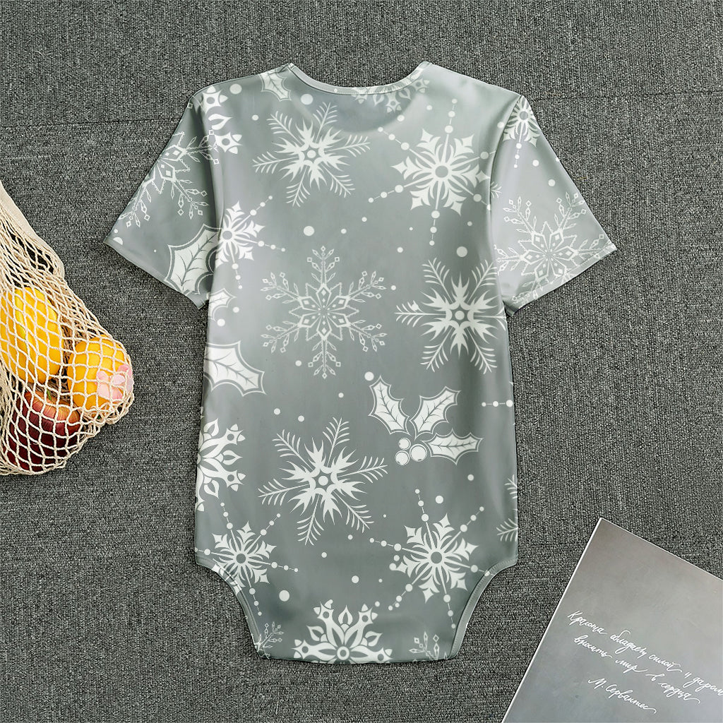 Silver And White Snowflake Pattern Print Men's Bodysuit