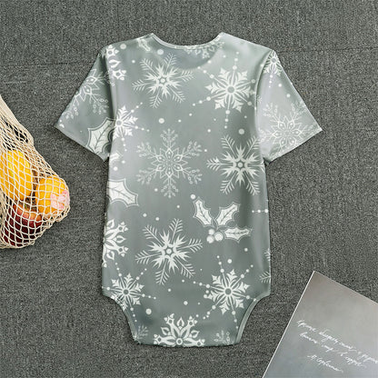 Silver And White Snowflake Pattern Print Men's Bodysuit